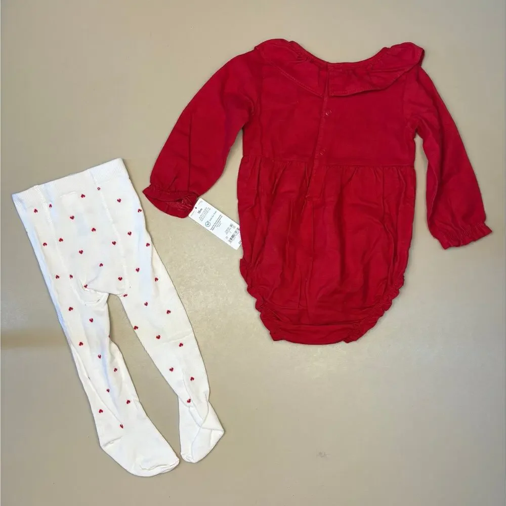 Baby Girl Carter’s Red Ruffle Bodysuit Tights Set 18M NWT Valentine Holiday